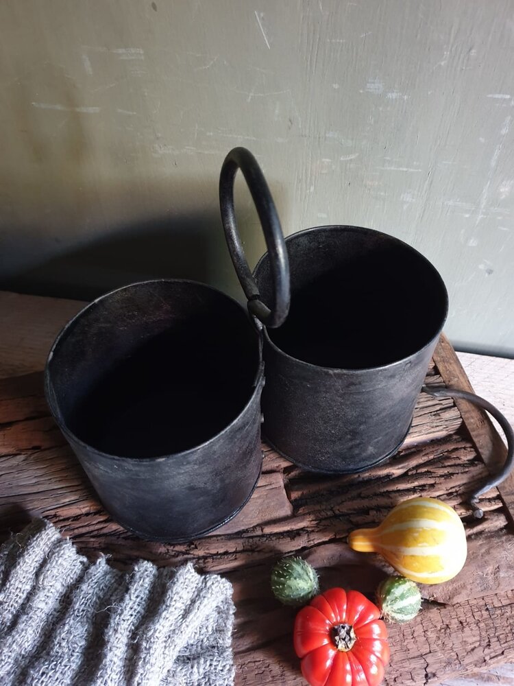Ijzer potje met ring dubbel zwart|bruin