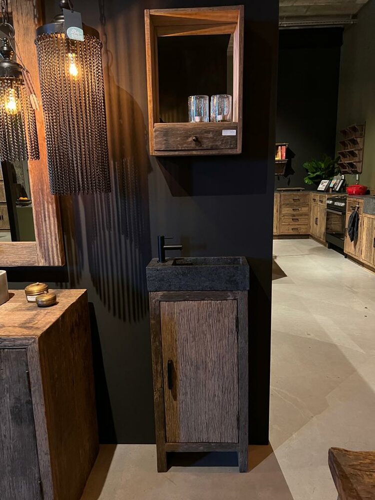 Toilet meubel oud hout inclusief granieten spoelbak 