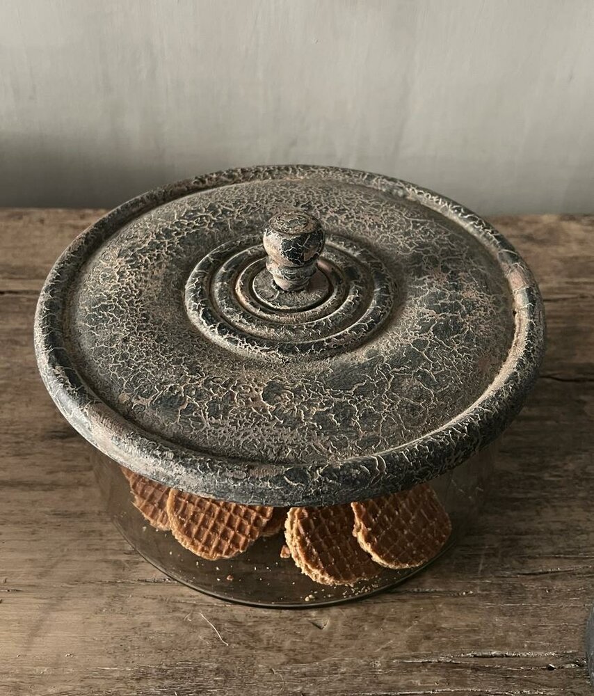 Koektrommel classic, koektrommel grey deksel, glazen koektrommel 