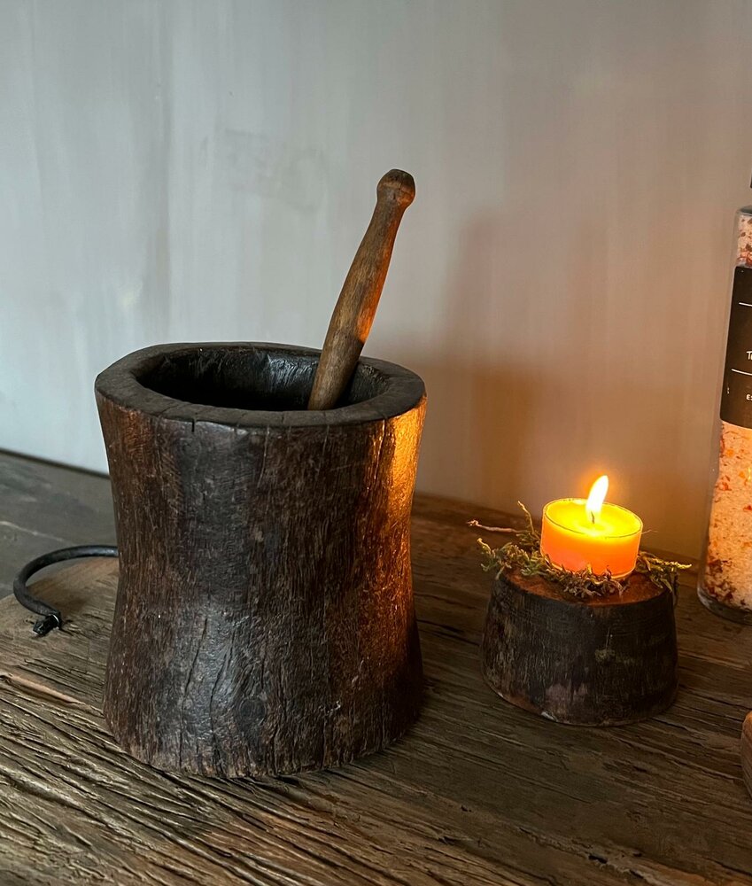 Houten vijzel met stamper donker