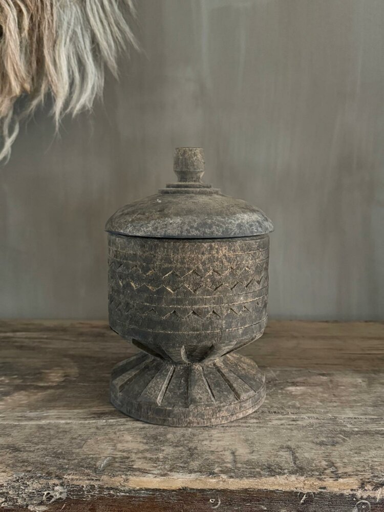 Houten pot met snijwerk Lintang small