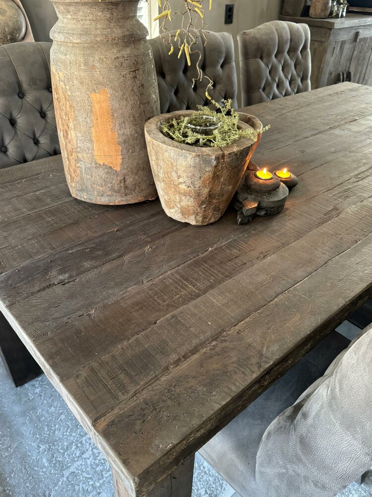 Eetkamertafel Driftwood met blokpoot| Landelijke eetkamertafel