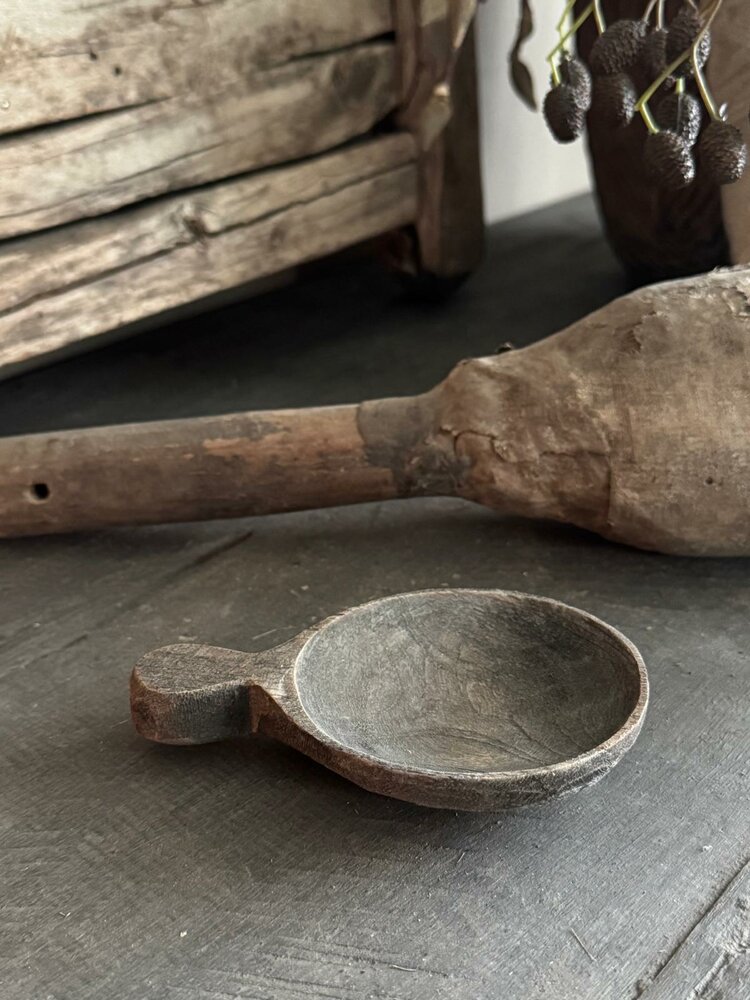 Houten schaaltje met greep| houten waxinehouder