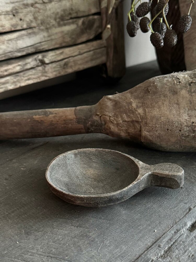 Houten schaaltje met greep| houten waxinehouder