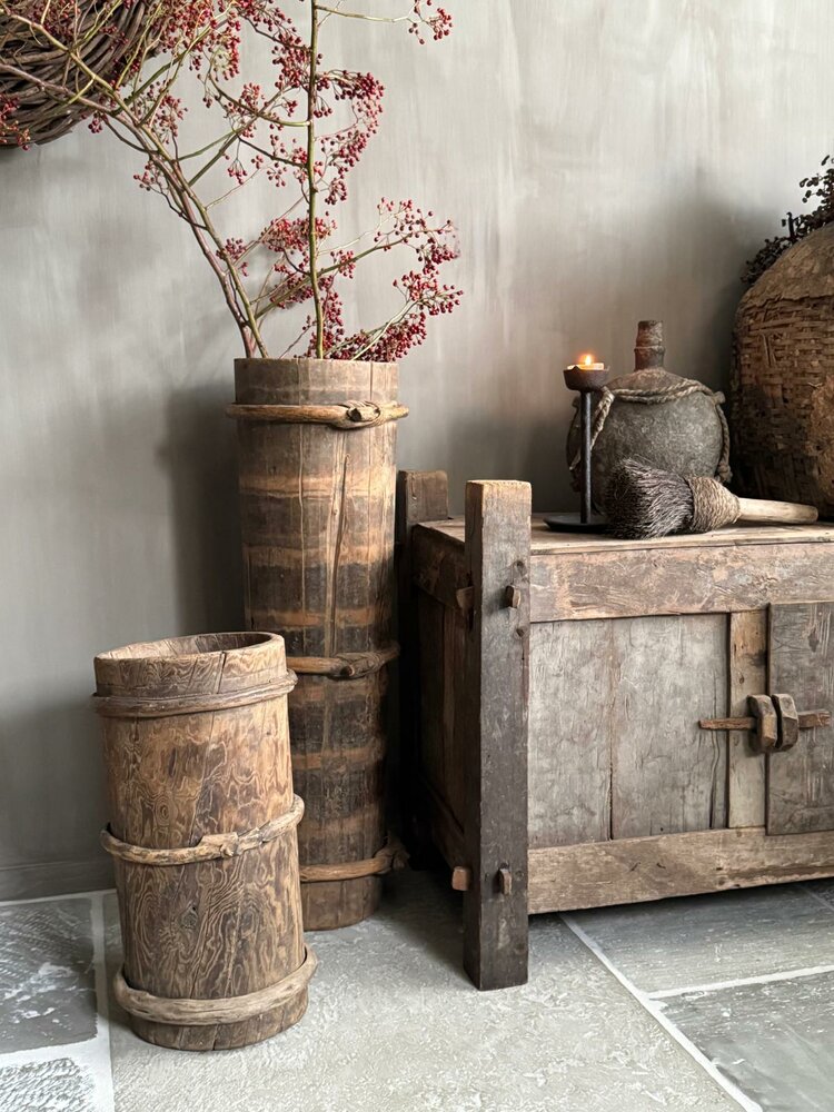 Hoge houten vijzel| hoge houten pot (afhalen)