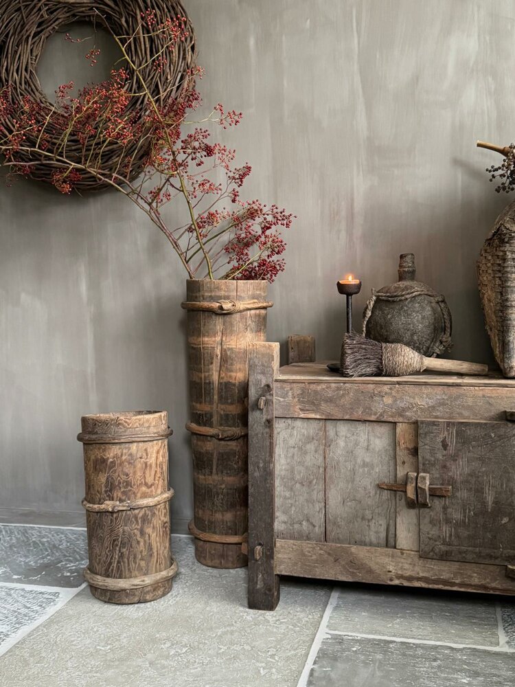 Hoge houten vijzel| hoge houten pot (afhalen)
