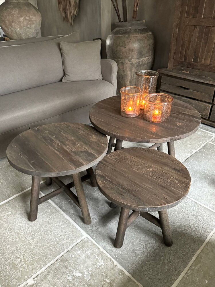 Salontafels rond Driftwood set van 3 