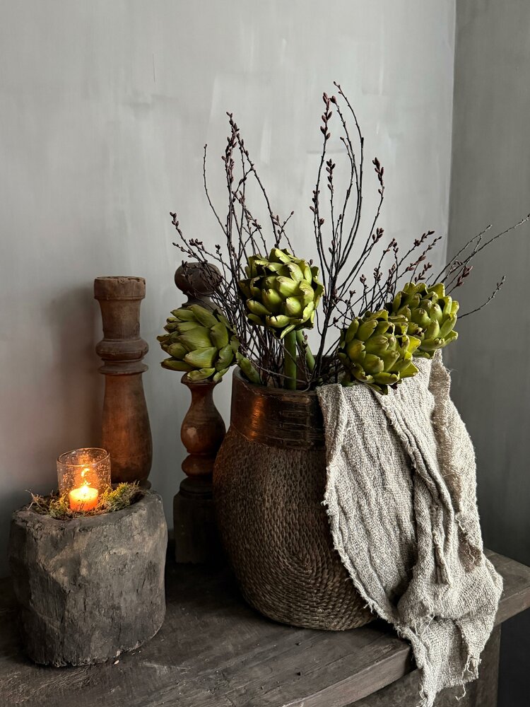 Authentieke Chinese mand met houten rand L1