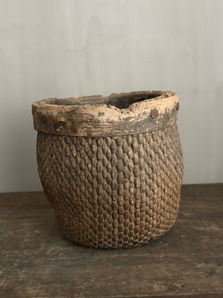 Authentieke Chinese mand met houten rand C