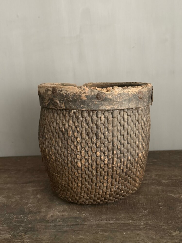 Authentieke Chinese mand met houten rand C