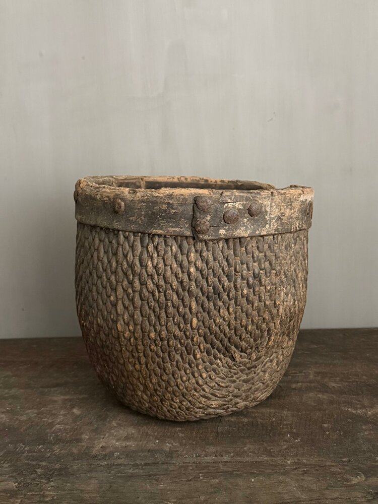 Authentieke Chinese mand met houten rand C