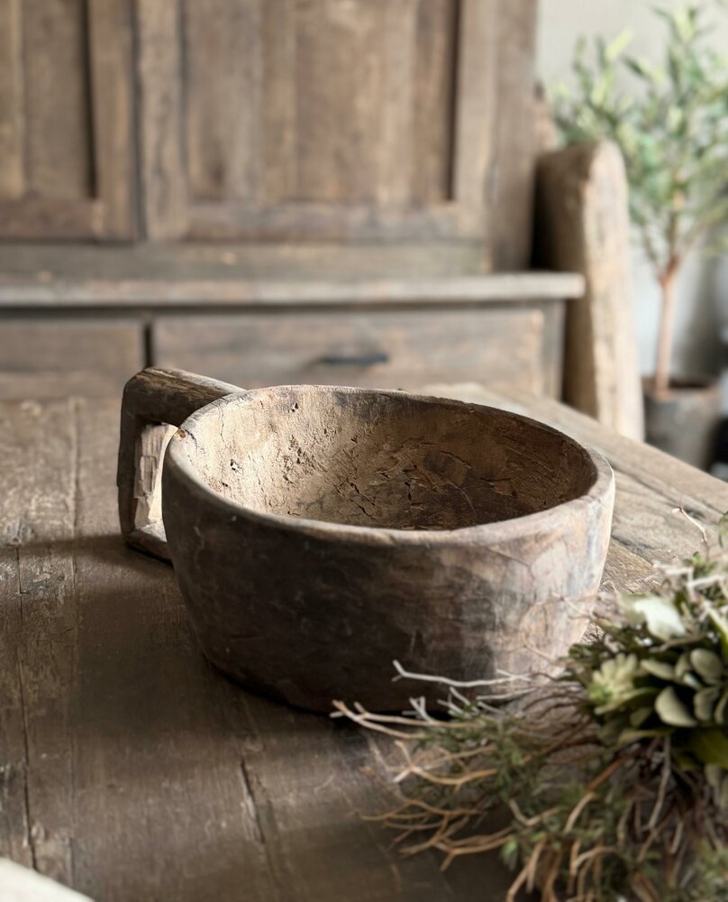 Houten kom met handvat Hoffz