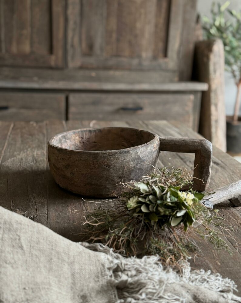 Houten kom met handvat Hoffz