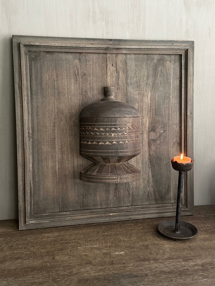 Houten wandpaneel met houten pot Luksa 