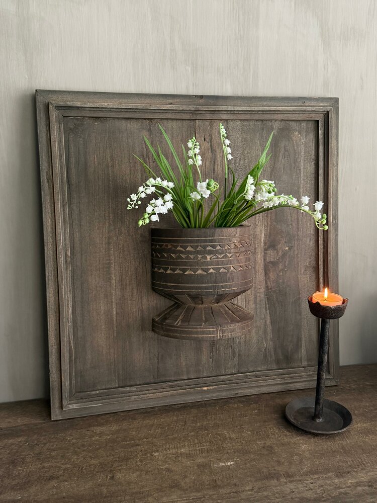 Houten wandpaneel met houten pot Luksa 