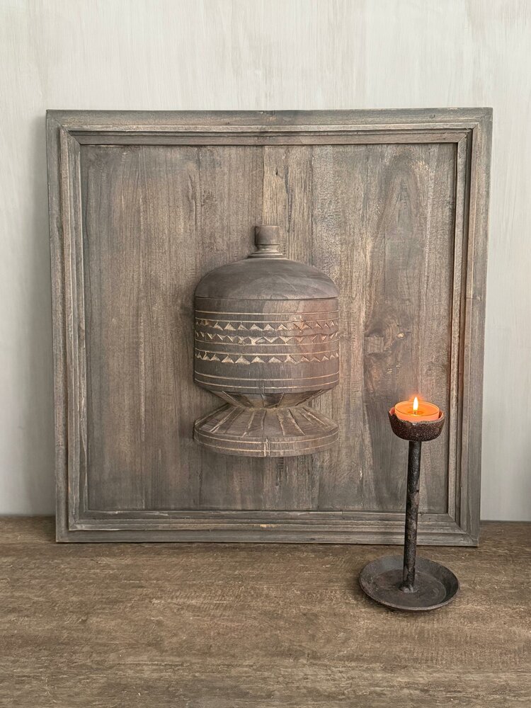 Houten wandpaneel met houten pot Luksa 