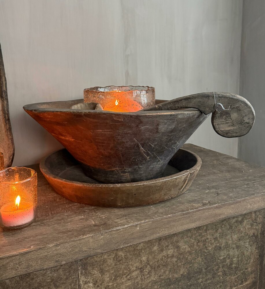Oude houten vijzel Hoffz