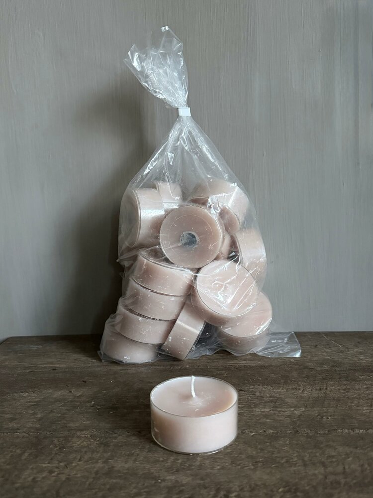Waxine lichten zand-beige in transparante cup 6cm (20 stuks)