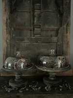 Taartplateau grey hout S, met glazen stolp