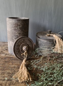 Houten pot met kwast grey finish Large