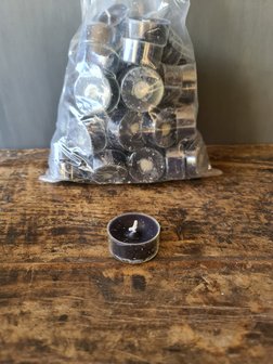 Waxine lichtjes zwart in transparante cup 4cm (60 stuks)