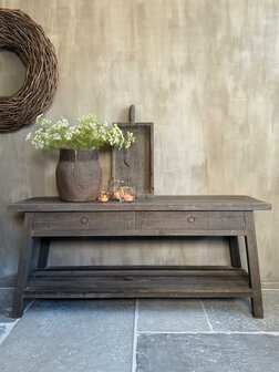 Sidetable Driftwood met schuine poot 2- lades Miring (afhalen)