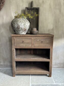 Sidetable Driftwood 2 lades | Sidetable oud hout met 2 lades 80cm Kota A (afhalen)