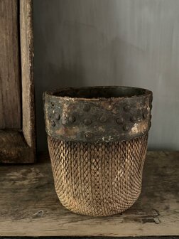 Authentieke Chinese mand met houten rand C