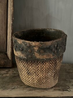 Authentieke Chinese mand met houten rand C
