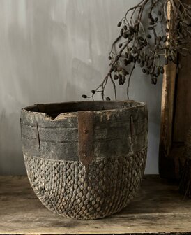 Authentieke Chinese mand met houten rand F