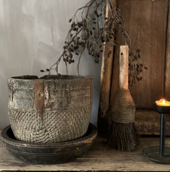 Authentieke Chinese mand met houten rand F