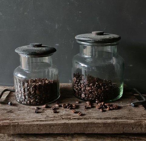 Glazen voorraadpot met houten deksel grey, medium