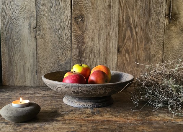 Bowl, houten fruitschaal grey finish large Stoere en Landelijke Stijl De Buitenkans