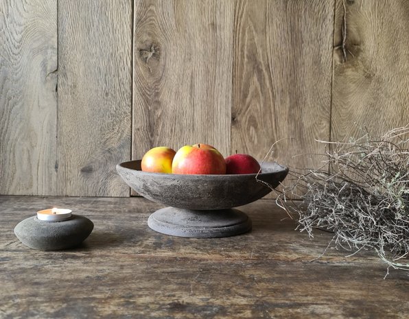 Bowl, houten fruitschaal grey finish small