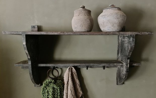 Landelijke kapstok/ wandrek met legplanken grey finish