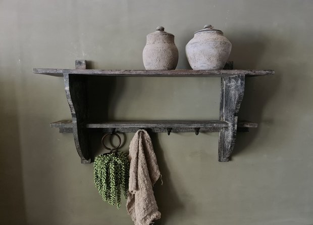 Landelijke kapstok/ wandrek met legplanken grey finish