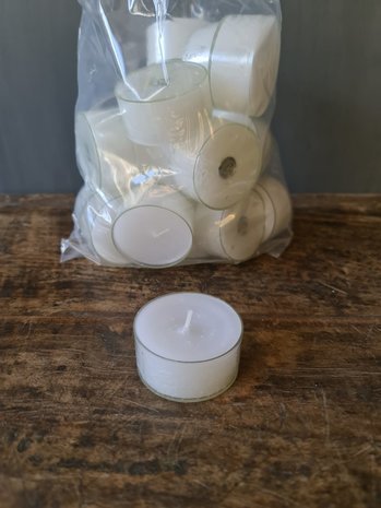 Waxine lichten wit in transparante cup 6cm (20 stuks)