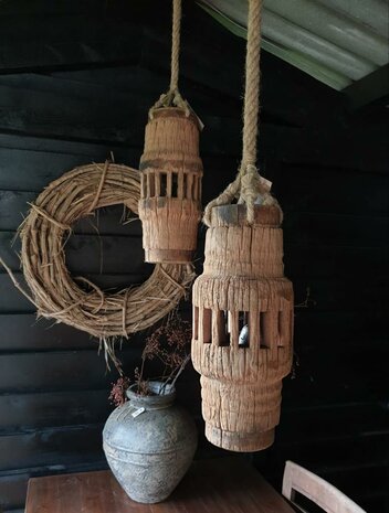 Hanglamp houten wiel as set