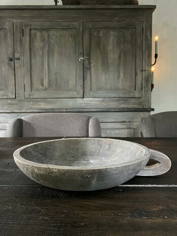 Houten schaal met handvat antique grey Luksa