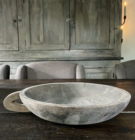 Houten schaal met handvat antique grey Luksa