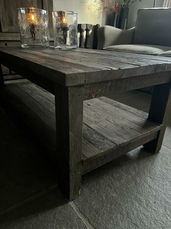 Salontafel Driftwood met onderblad | salontafel oud hout met onderblad  120x60cm