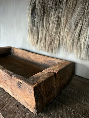 Oude houten bak met handvat | houten schaal met handvat 