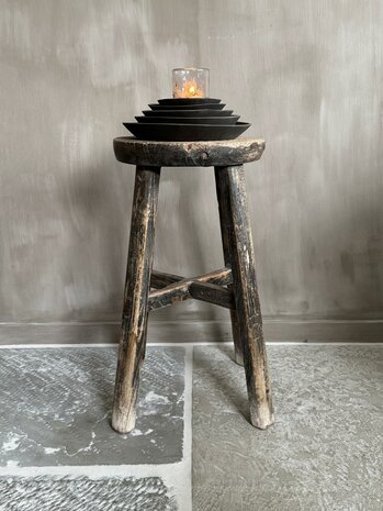 Oude houten kruk rond H