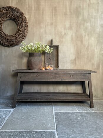 Sidetable Driftwood met schuine poot 2- lades Miring (afhalen)