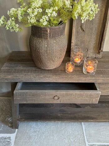 Sidetable Driftwood met schuine poot 2- lades Miring (afhalen)