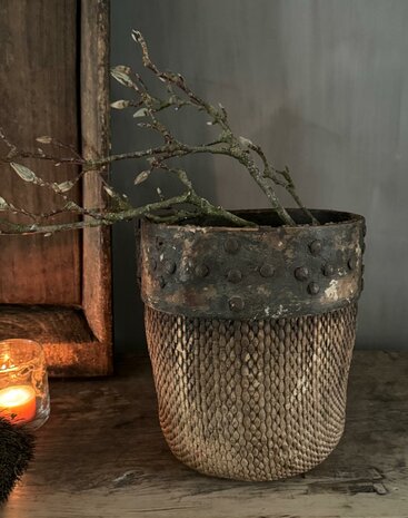 Authentieke Chinese mand met houten rand C