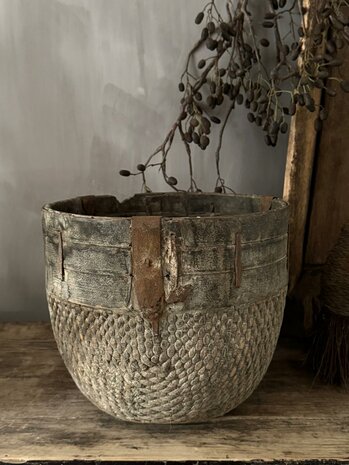 Authentieke Chinese mand met houten rand F