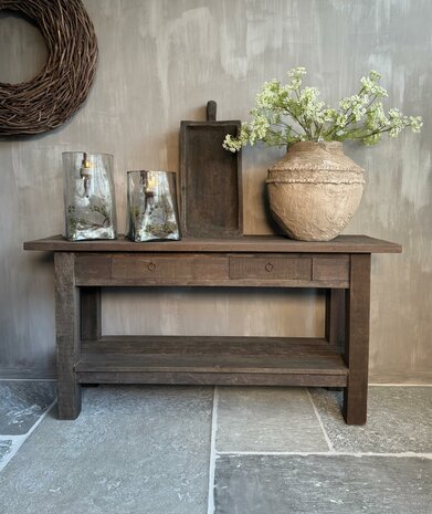 Sidetable met 2 lades en onderblad Driftwood B (afhalen)
