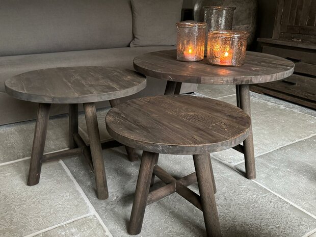 Salontafels rond Driftwood set van 3 (afhalen)