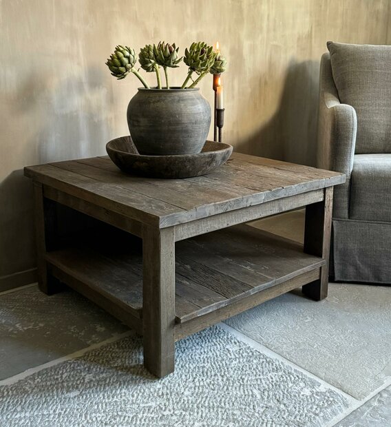 Salontafel met onderblad vierkant Driftwood 
